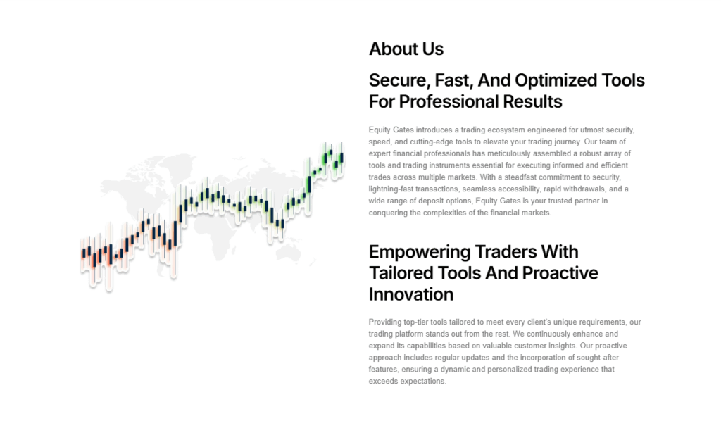 Screenshot from the About Us page highlighting secure and optimized trading tools
