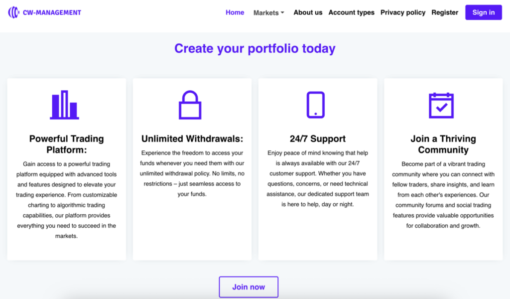 cw management home page screenshot | Finserving cw management home page screenshot