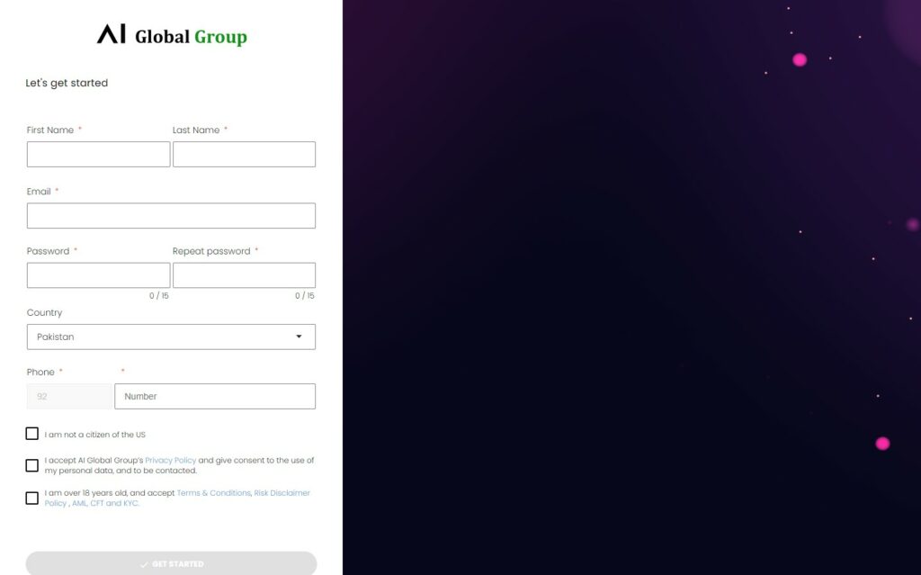 AI Global Group sign up process