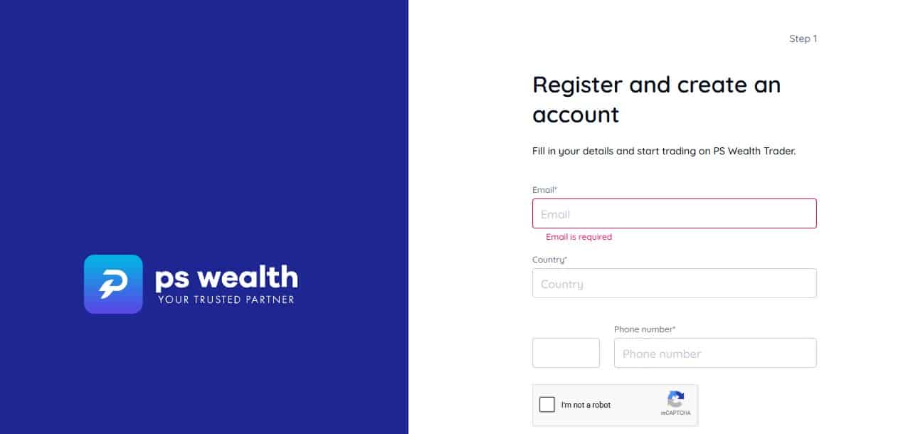 PS Wealth Account Registration Page